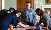 MBA students collaborating during orientation