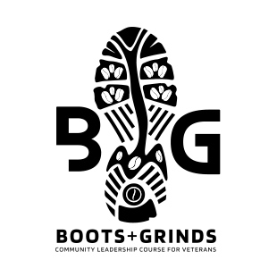 The logo created for the Boots & Grinds program. Depicts the imprint of a boot with coffee beans inside of it. 