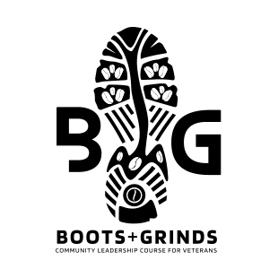 The logo created for the Boots & Grinds program. Depicts the imprint of a boot with coffee beans inside of it.