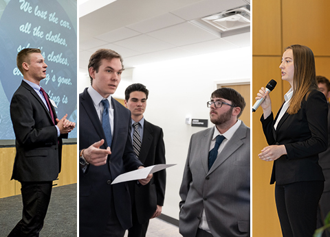 A collage depicting CoB students who compete in academic and professional competitions