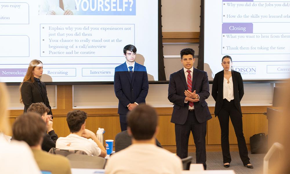 Students from Madison Investment Fund present to potential members