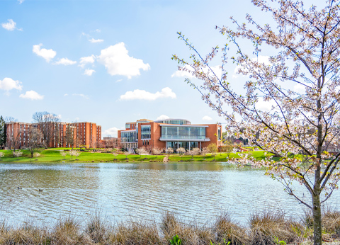 Hartman Hall across Newman Lake.