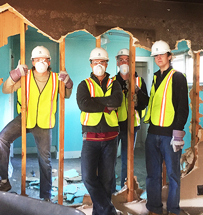 Residential Learning students helping with a Habitat for Humanity project during service weekend