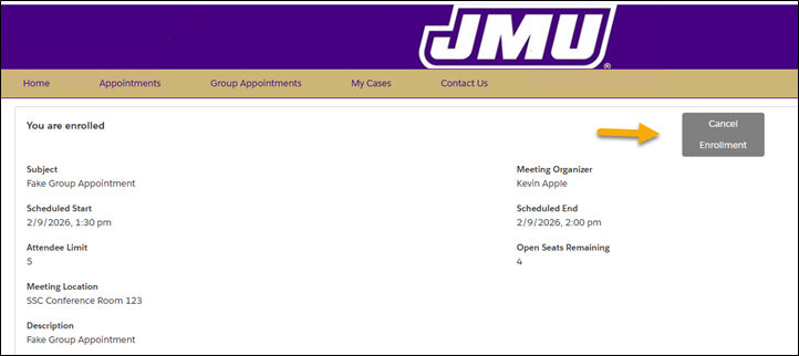 Screenshot showing how to cancel enrollment
