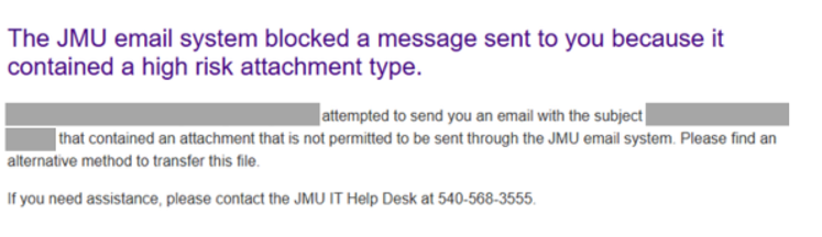 Blocked Attachment Email Message