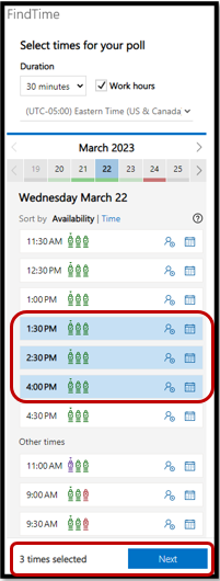 Select times for your poll