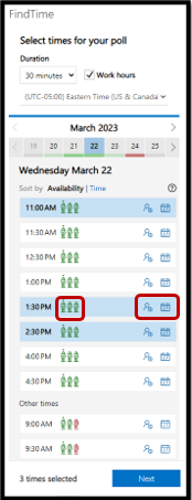 Select times for your poll