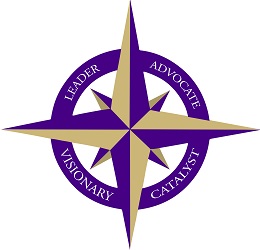 purple and gold compass logo