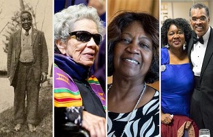 photo collage of four persons buildings named after