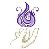 Torch logo - gold hand with a purple logo