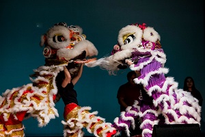 photo of Chinese dragons on stage