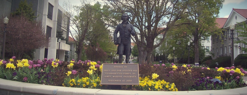James Madison Statue in the flowers