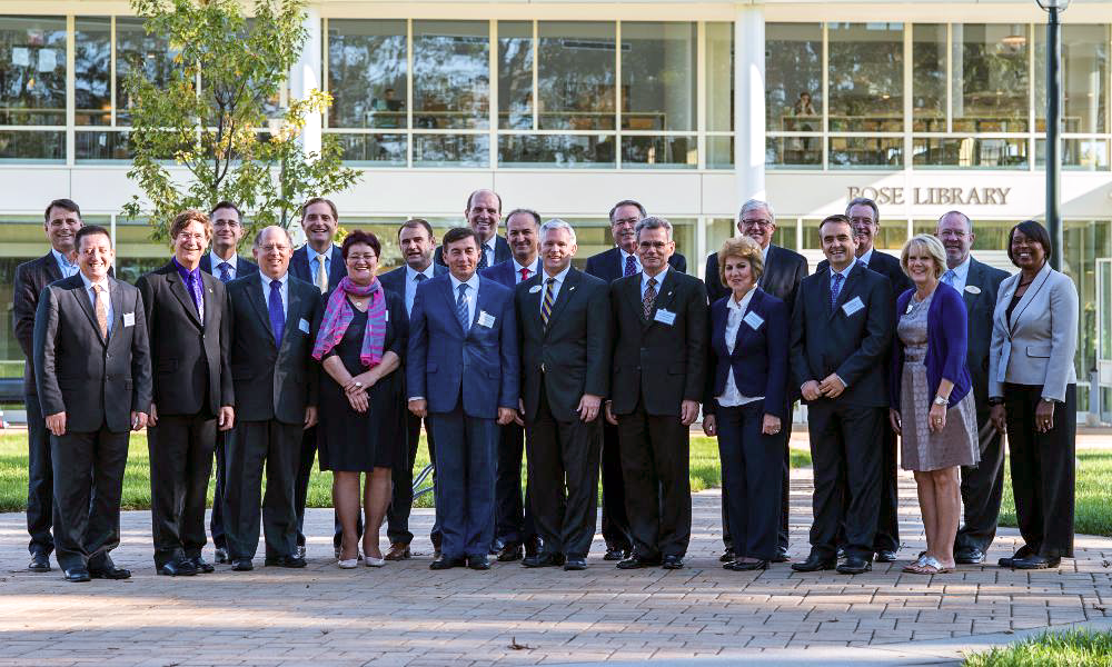 Kosovo partnership group in front of Rose Library