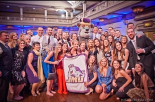 Attendees at Wells Wedding with JMU Banner - March 2016 - Mike Topham