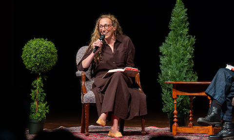 Virginia Evans reading an excerpt from her book at the Reading and Q&A event