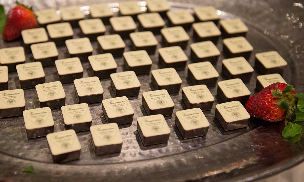 Truffles emblazoned with the inaugural seal were the highlight of the faculty/staff dessert reception. 