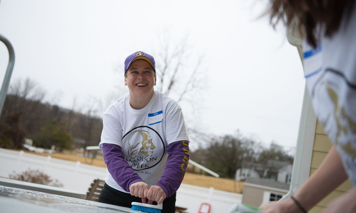 Jen Steele is one of several JMU employees volunteering at Generations Crossing as part of JMU's Day of Service. 