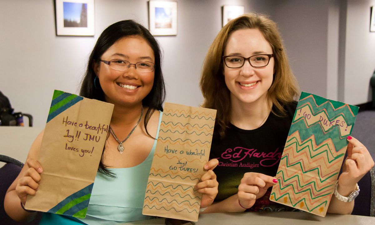 Tables in the Festival and Transitions were set up for students to make bags and cards for Meals on Wheels. 