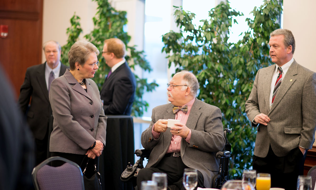 Business and community leaders filled the Montpelier Room for the Greater Madison breakfast honoring President Alger.