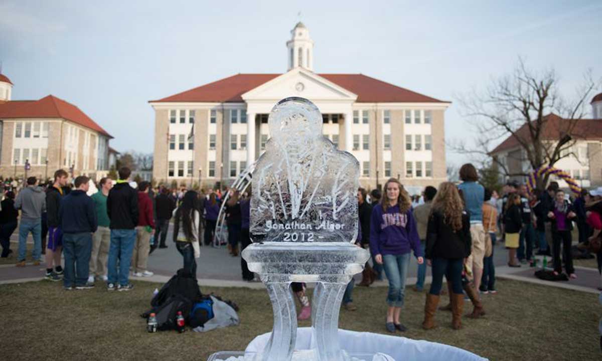 Ice sculpture of President Alger at MadisonFest. There was an ice sculpture for each of JMU's 6 presidents.