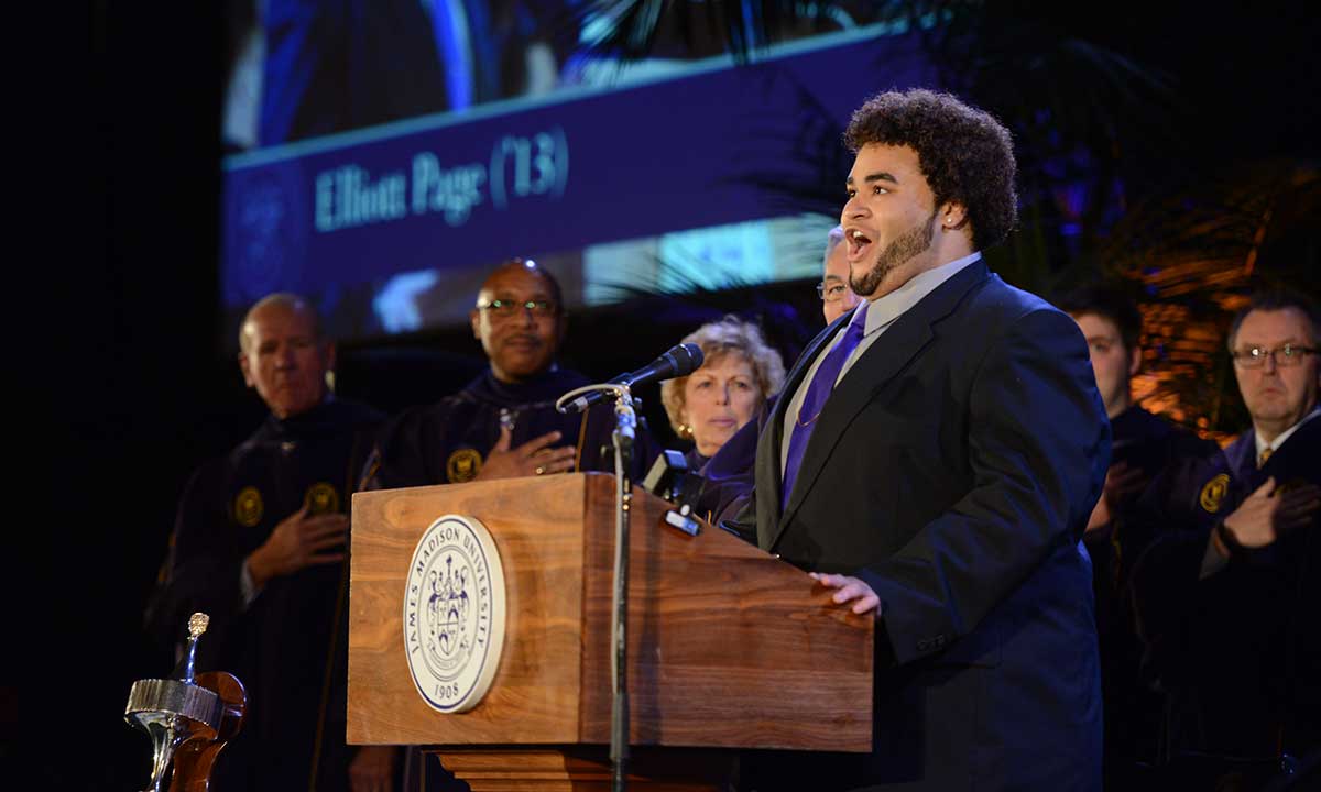 Elliott Paige ('13), music major, sings the National Anthem