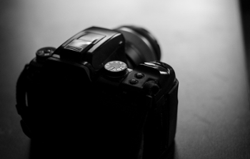 Black and white photo of a camera