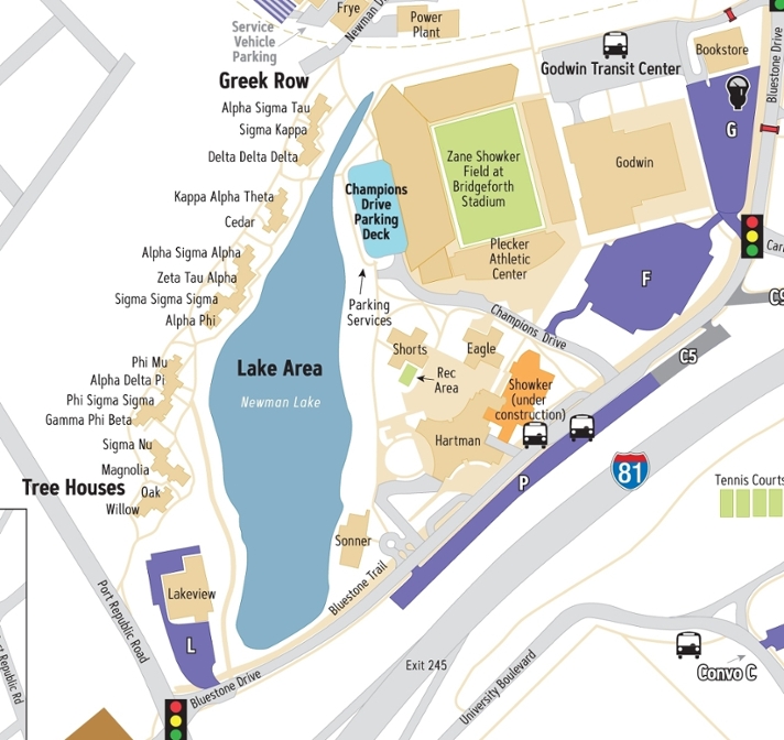 Campus Map: James Madison University: Lake Area