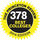 Yellow and black logo that states: The Princeton Review Best 378 Colleges: 2014 Edition