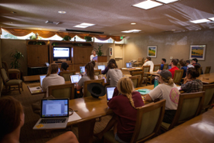 Barbara Hall speaks during JMU in LA program