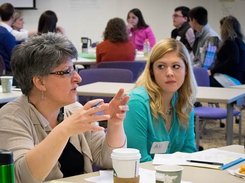 ICAD co-director Lori Britt and a JMU student