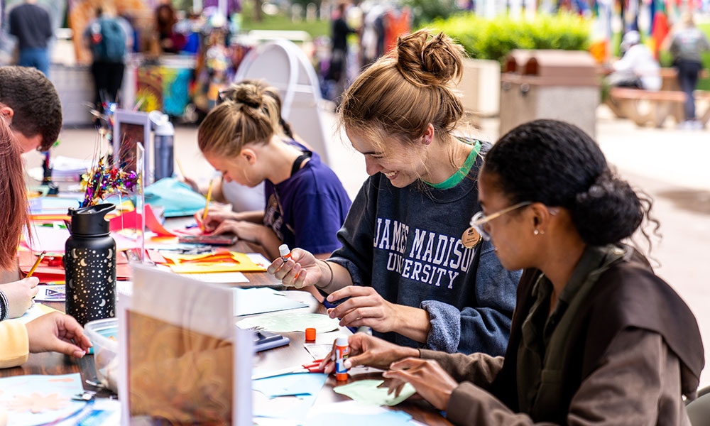 Students doing global crafts