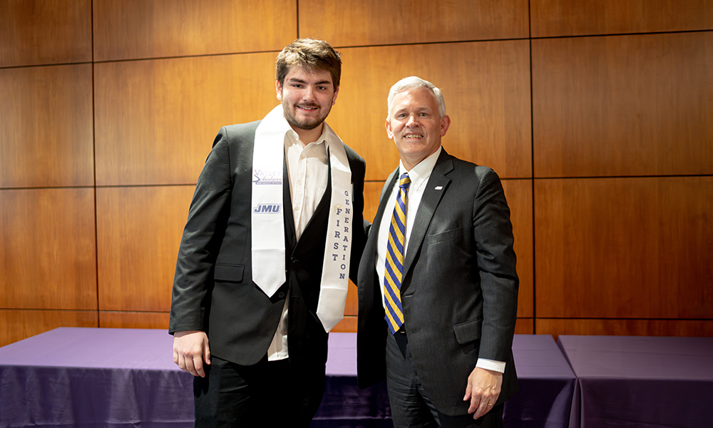 Tim Custer, Valley Scholars graduate, and JMU President Jonathan R. Alger