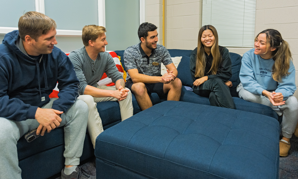 Members of JMU VALOR chatting in Student Affairs building