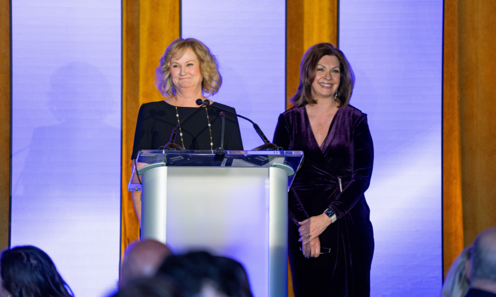 Alumni Board of Directors Ellen Wescott Hineman (’89) and JMU Alumni Director Paula Polglase (’92, ’96) opening the ceremony 