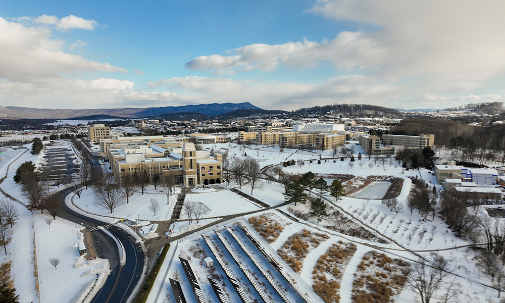 Drone photograph of East Campus after the January 2026 winter storm