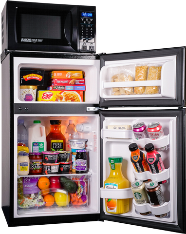 MicroFridge open with food inside