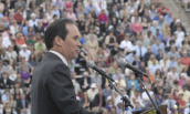 Paul Holland addressing the commencement crowd at Bridgeforth Stadium