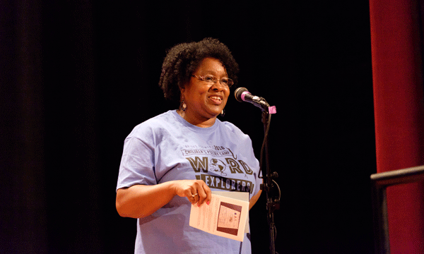 Photo of Joanne Gabbin speaking at poetry camp