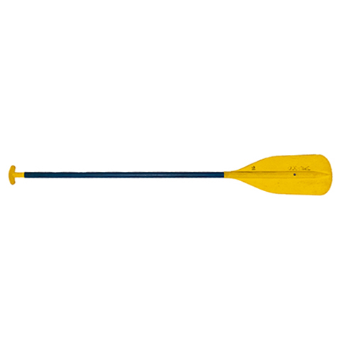 blue and yellow canoe paddle