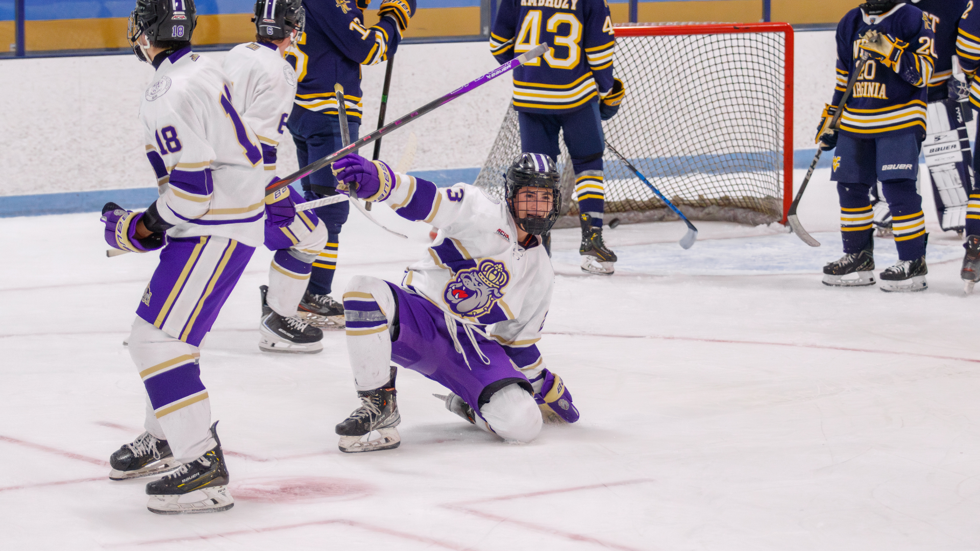 jmu ice hockey club celebrating a goal