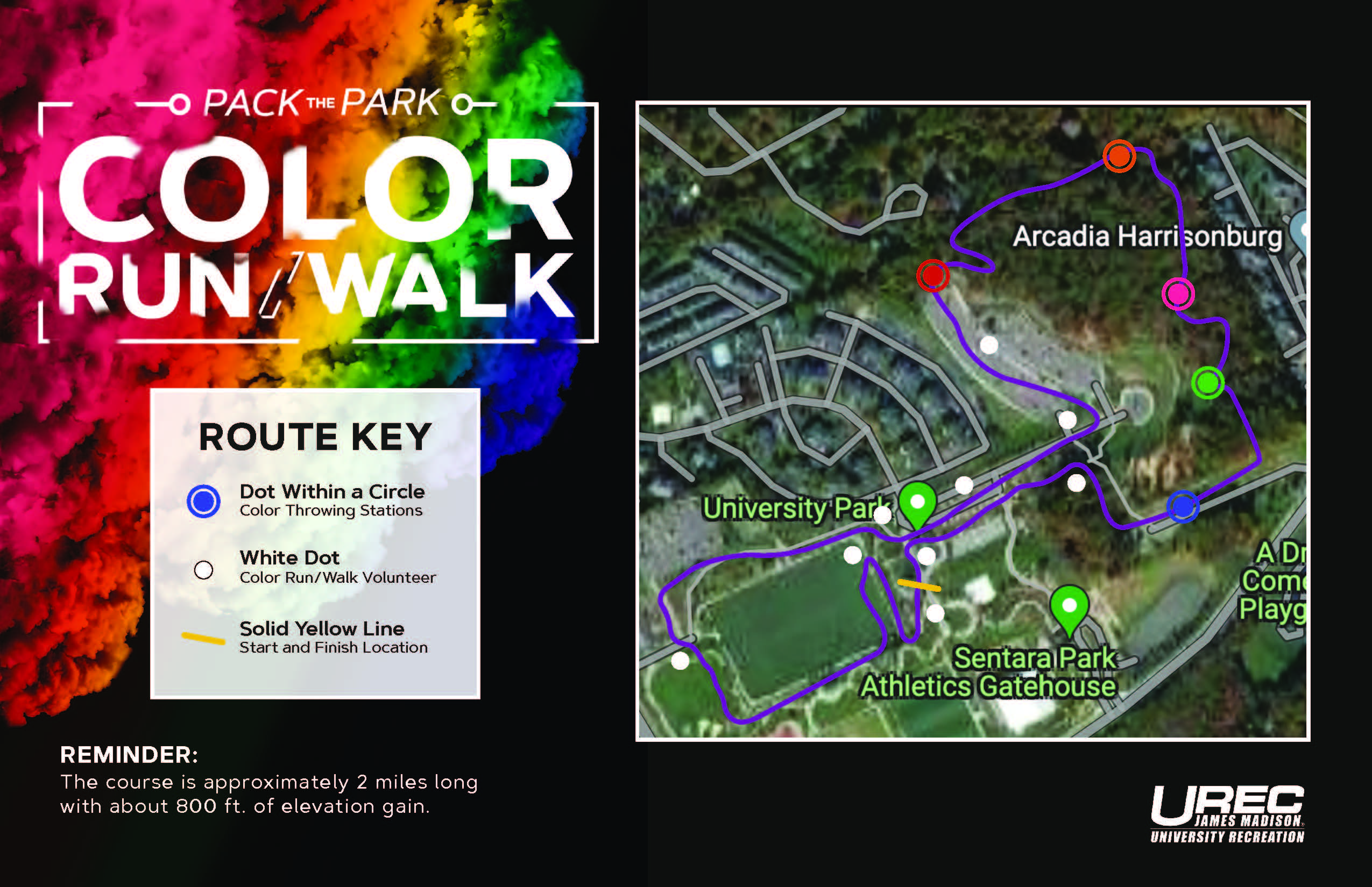Map of the color run/walk 2 mile route