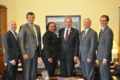 The JMU team poses for a photo with U.S. Representative Bob Goodlatte (VA-6), whose district includes James Madison University.