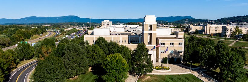 Aerial view of King Hall on JMU's East Campus