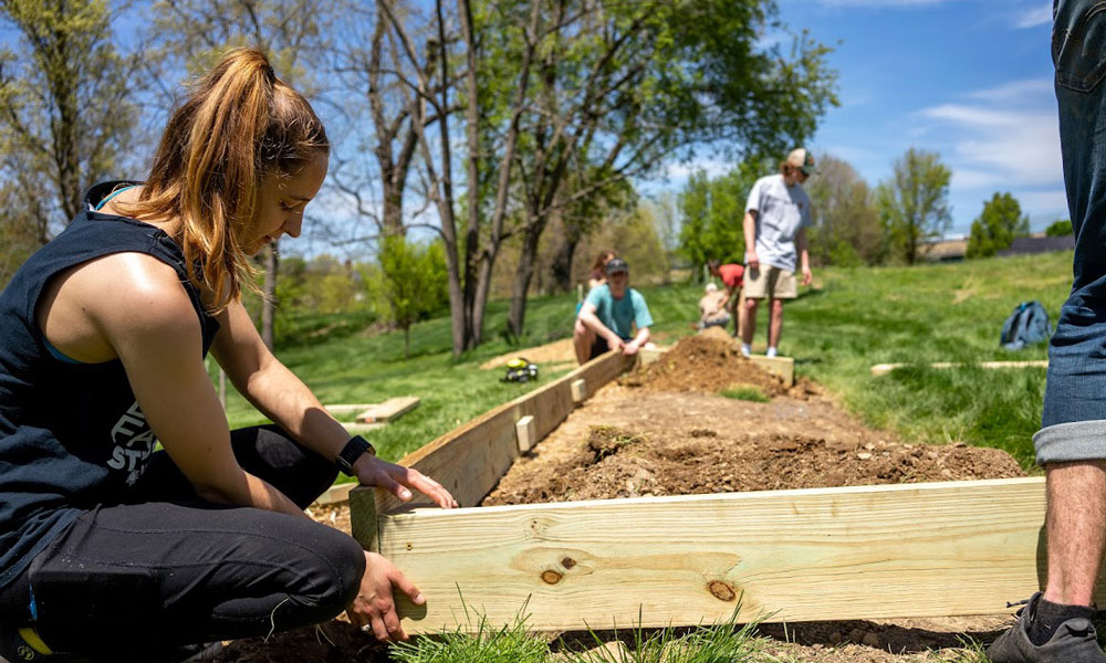 People working on a landscape project