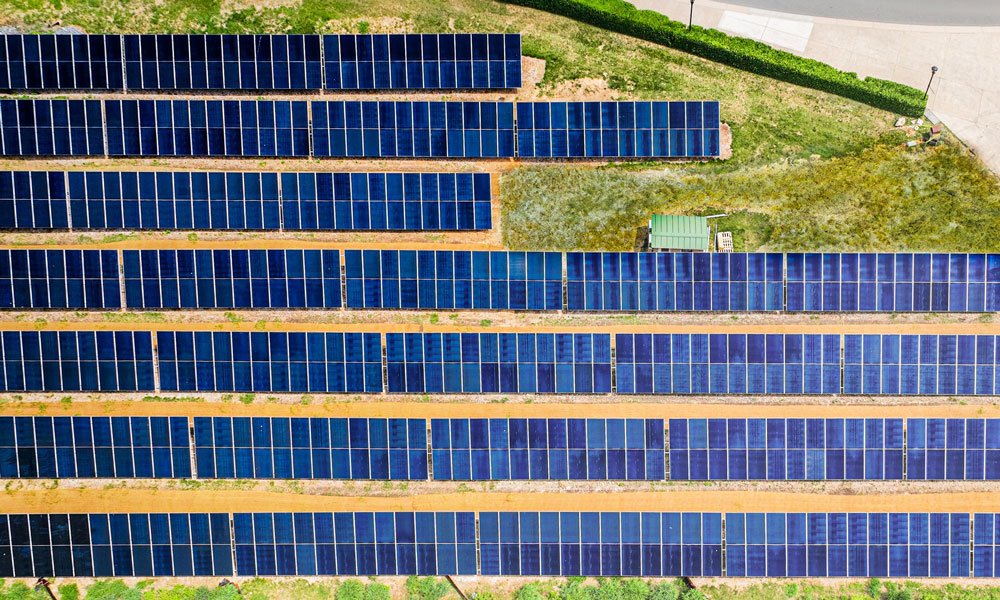 Aerial view of solar panels