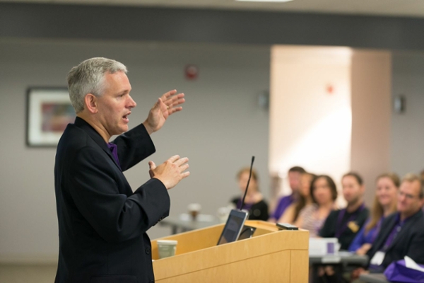 President Alger speaking at Madison Alumni Conference