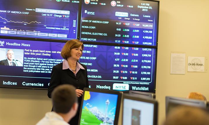 JMU Capital Markets Lab, Dean Mary Gowan teaching class