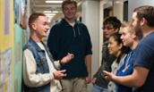 Jared Farnsworth, JMU elementary education major, with other JMU students