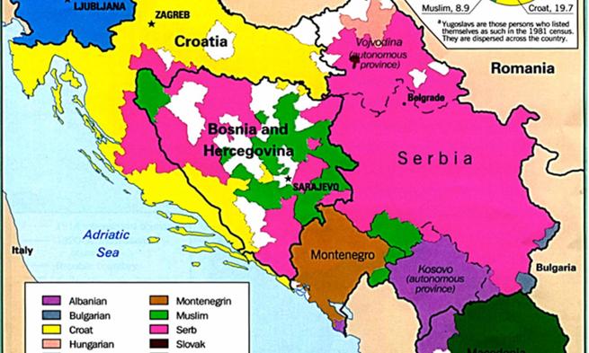 Partial image of a map of the former Yugoslavia