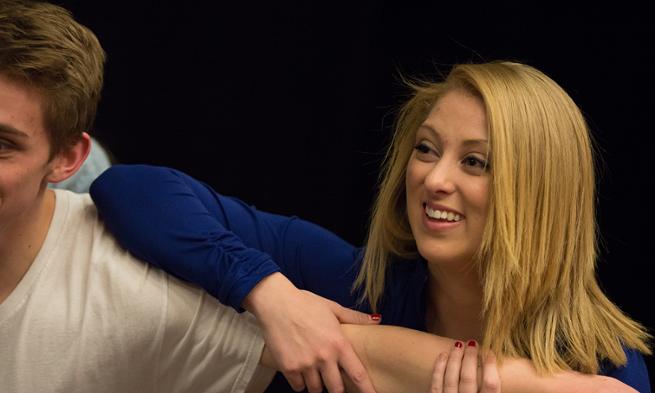 Caitlin McAvoy rehearses for the JMU production of All Shook Up